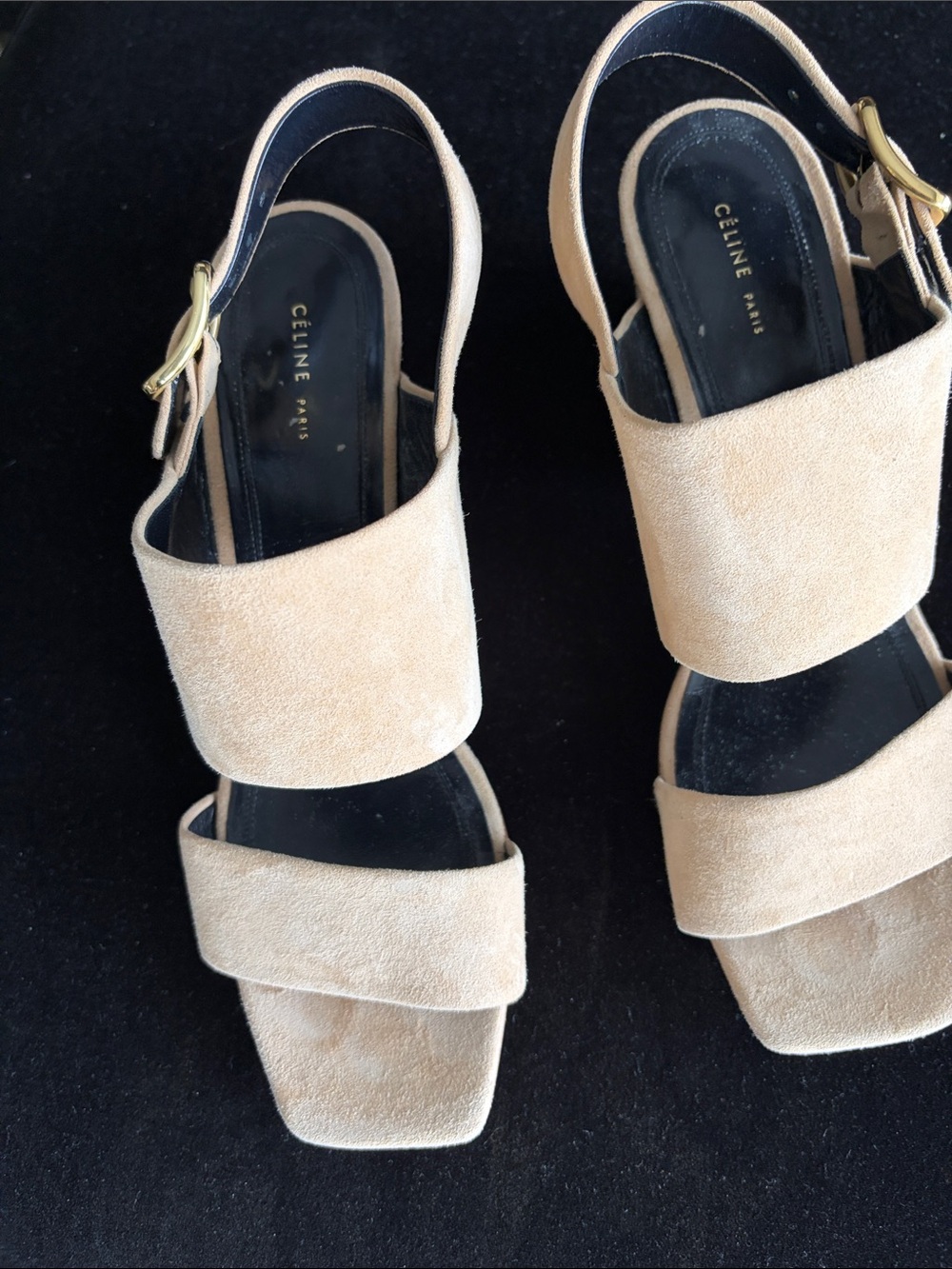 Celine Beige Suede Double Strap Slingback Sandals